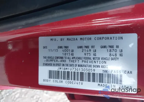 2016 Mazda Mazda3 I Sport from USA, damaged, VIN JM1BM1U73G1303059